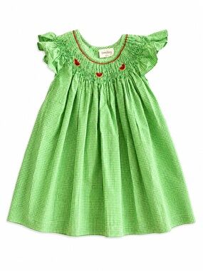 Girls' Green Gingham Smocked Watermelon Dress